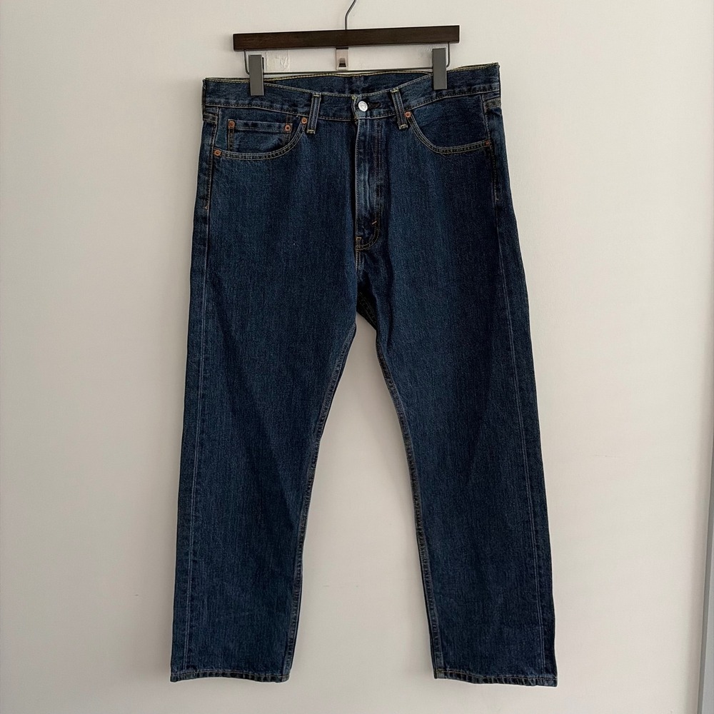 Levis 505 Regular Fit Straight Leg Jeans Dark Wash Mens 36x29